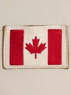 LEATHER Roots Canada Embroidered Card Case Canadian Flag Patch